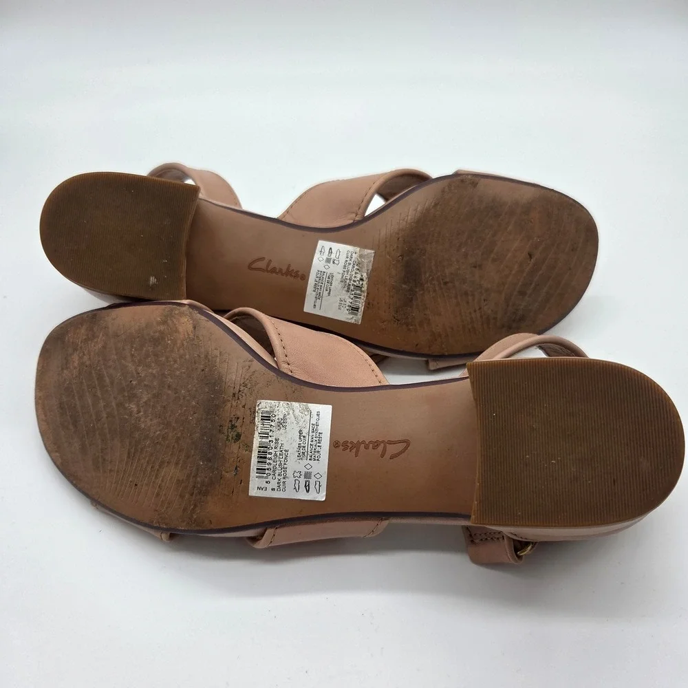Clarks Caroleigh Rise Sandals Womens 8.5 Rose Dark Blush Leather‎ Block Heel